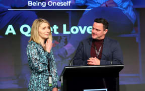 Producers Anne Heffernan and Seán Herlihy accepting a Doc Edge Award for their film 'A Quiet Love'.