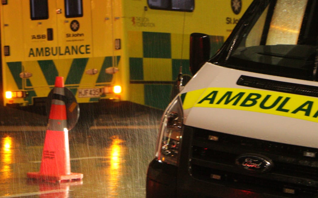 Ambulances at 11 Kohimaramara Rd, Auckland after the slip which went into the San Remo apartments.