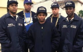 N.W.A (L-to-R: Ice Cube, Dr Dre, Eazy-E, DJ Yella, MC Ren)