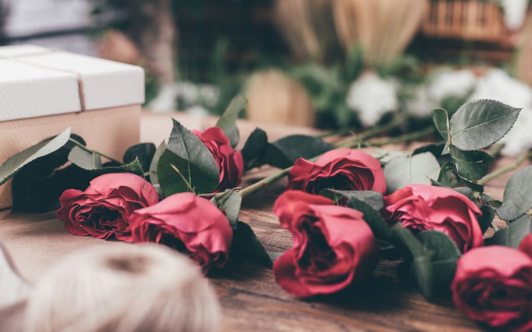 Modern flower bouquet from professional florist in flower shop for wedding or other celebration. Romance. Valentines day.