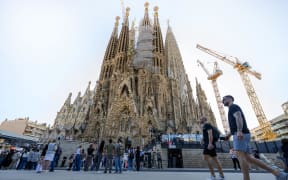 The structure, facade details, and towers form the complete building of the Sagrada Familia cathedral designed by architect Antoni Gaudi in Barcelona, Spain, on 9 October 2024.