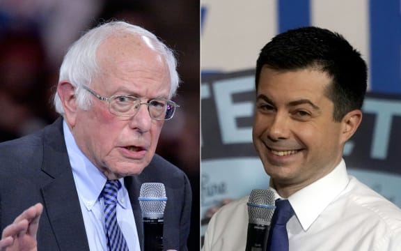 Democratic presidential contenders Vermont Senator Bernie Sanders (left) and former South Bend Indiana mayor Pete Buttigieg.