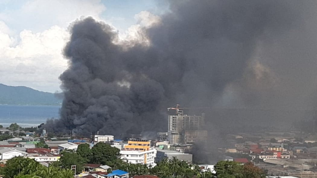 Jayapura burning after protestors torched the Papuan provincial capital and other buildings, 29 August 2019