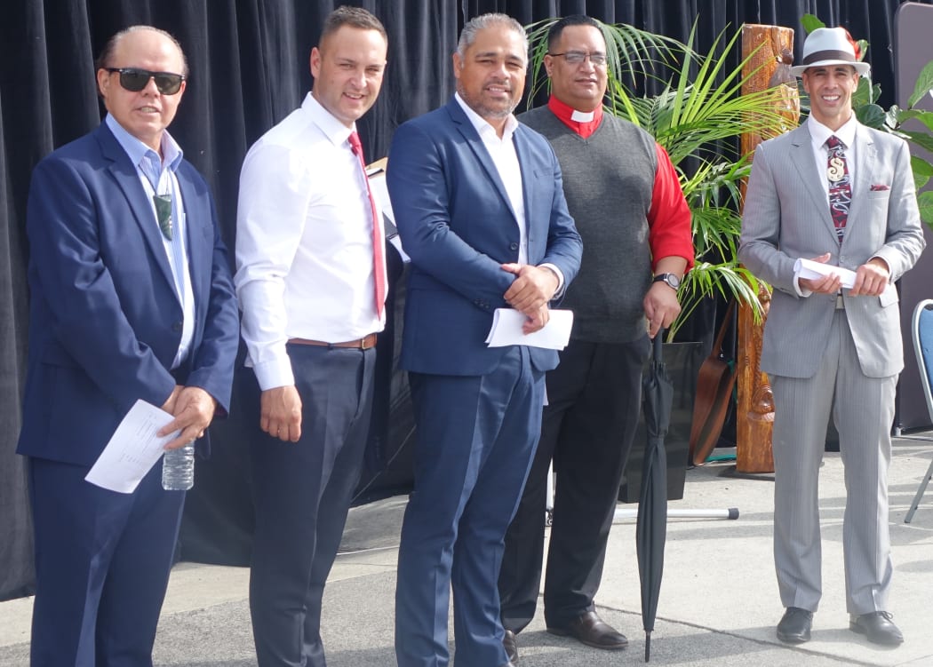 Guests at the launch. From left,  Dr Morehu McDonald (Aukaha Ako, Te Ihu Takiwa), Shanan Halbert (Aukaha Tauira Experience, Te Ihu Takiwa), Peeni Henari (Labour MP), Nathan Matene (Kaiako, Te Ara Reo Maori) and Te Kurataiaho Kapea (Kaiako and Te Pinakitanga ki Te Reo Kairangi).