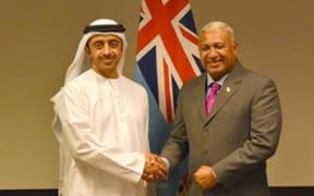 Fiji Prime Minister Frank Bainimarama and United Arab Emirates Minister for Foreign Affairs Sheikh Abdullah bin Zayed bin Sultan Al Nahyan