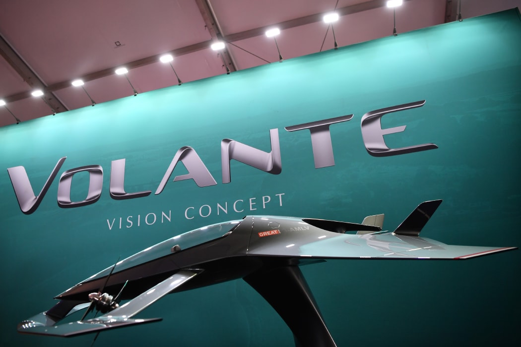 A model of the Aston Martin Vision Volante Concept aircraft is displayed at the Farnborough Airshow, south west of London, on July 17, 2018.