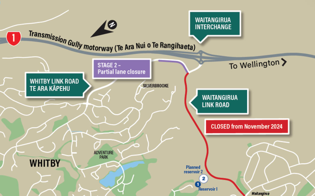 Map of Waitangirua Link Road closure