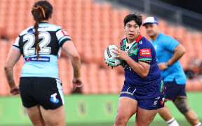 Laishon Albert-Jones of the Warriors. Warriors v Sharks. Round 8 of the Telstra Women’s Premiership NRLW rugby league competition at FMG Stadium, Waikato.
