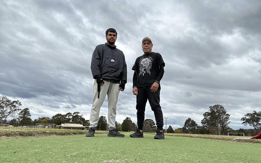 Lepani Wilson (right) with boxer Jordan Hampton in Sydney.