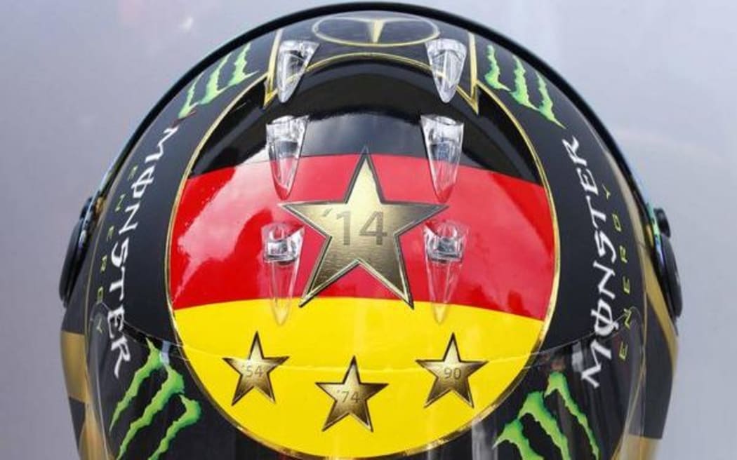 The amended version of Nico Rosberg's World Cup inspired helmet.