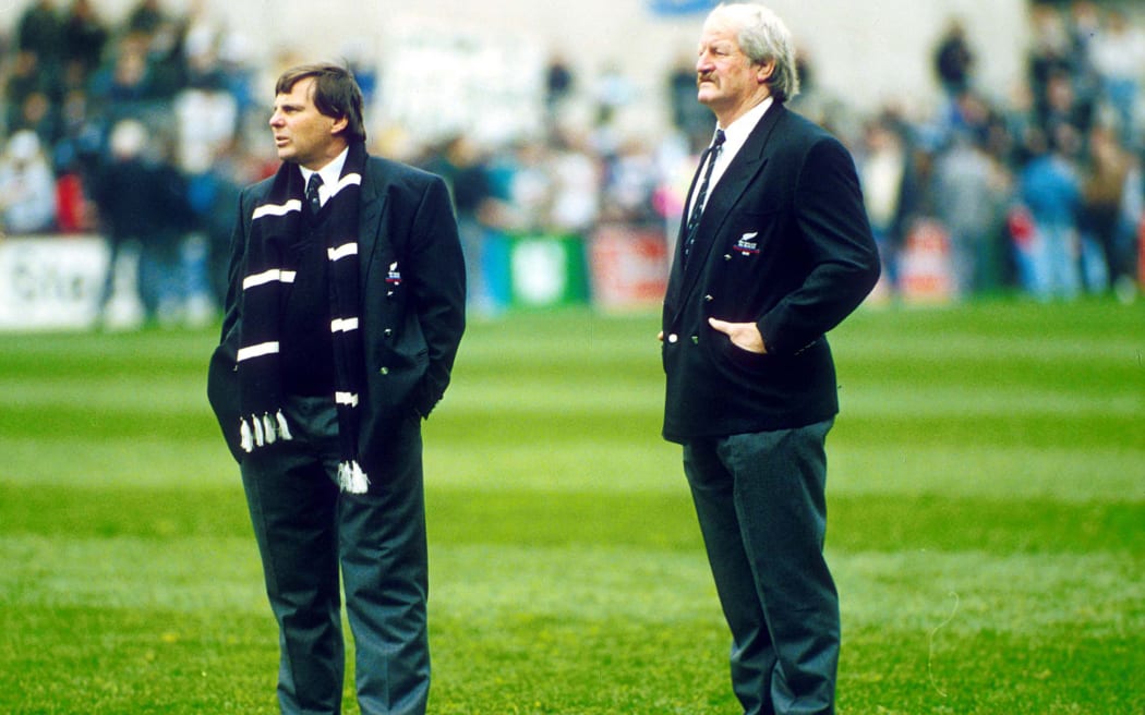 All Blacks co coaches John Hart and Alex Wyllie, NZ V AUSTRALIA, RWC 1991. Photo: PHOTOSPORT
