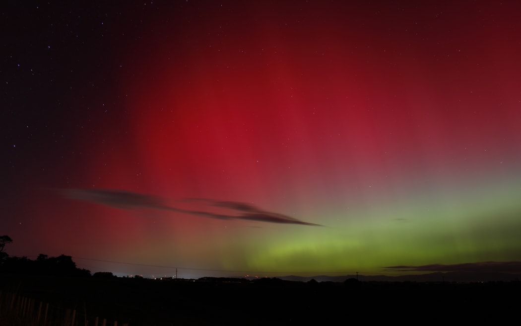 The aurora seen from near Ohakea, Manawatū, on 11 May, 2024.