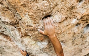 Rock climbing.