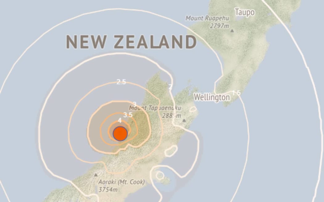 GeoNet's shaking map for the quake that hit Greymouth on 6 April, 2024.