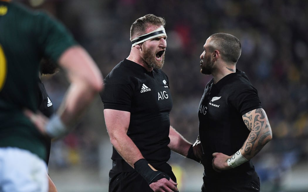 Kieran Read shouts to his All Black team mates.