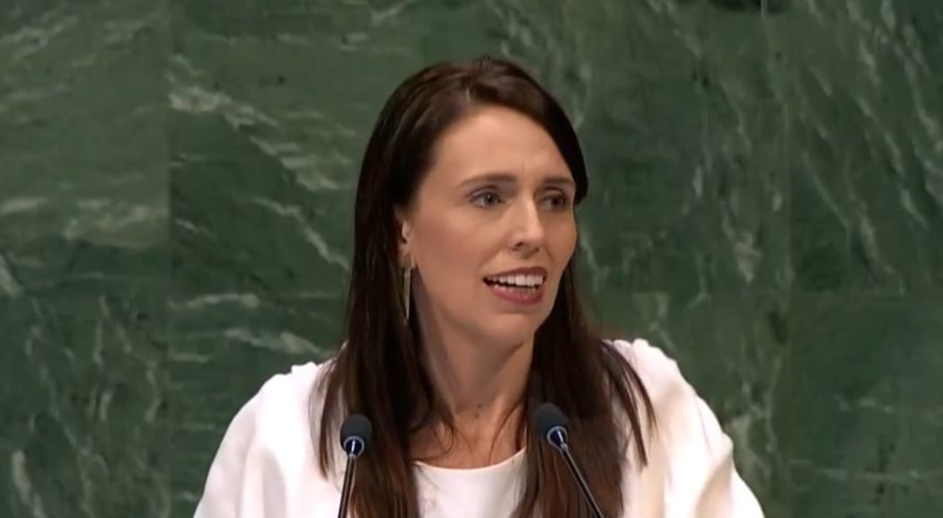 Prime Minister Jacinda Ardern delivering New Zealand's national statement at the United Nations.