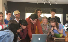 Paekākāriki-Raumati Ward Councillor Sophie Handford with her campaign team of highschool students, waiting for the 2019 local body election results to be posted.