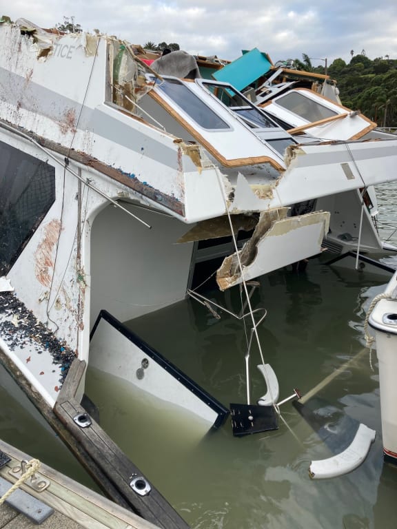Boats were damaged at Tūtūkākā Marina in Far North overnight of 15 January after strong tidal surges as a result of remnants from Cyclone Cody and the volcanic eruption in Tonga.