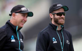 Kane Williamson (right) and coach Gary Stead
New Zealand BlackCaps v England, Day 1 of the 2nd Test at Birmingham, England on Thursday 10th June 2021.
New Zealand in England Cricket Test Series 2021.
Copyright photo: Matthew Impey / www.photosport.nz