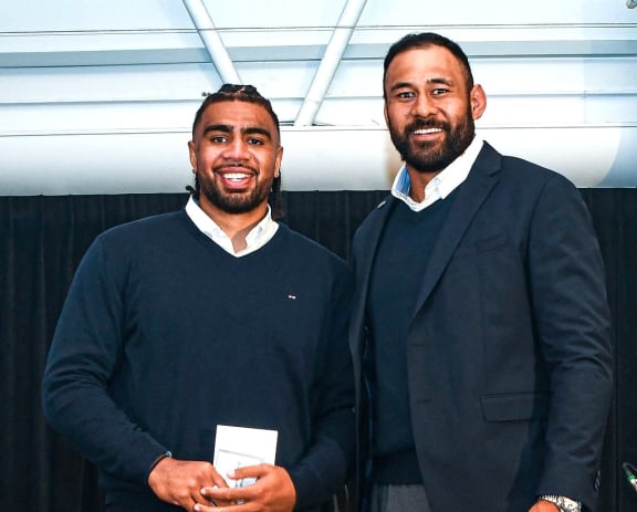 Blues captain and New Zealand Rugby Players Assocation spokesman Patrick Tuipulotu (right) and the Blues 2024 Players' Player of the Year Hoskins Sotutu, are two of the top Pasifika players playing in New Zealand, with both also having played for the All Blacks. Photo: Blues Media