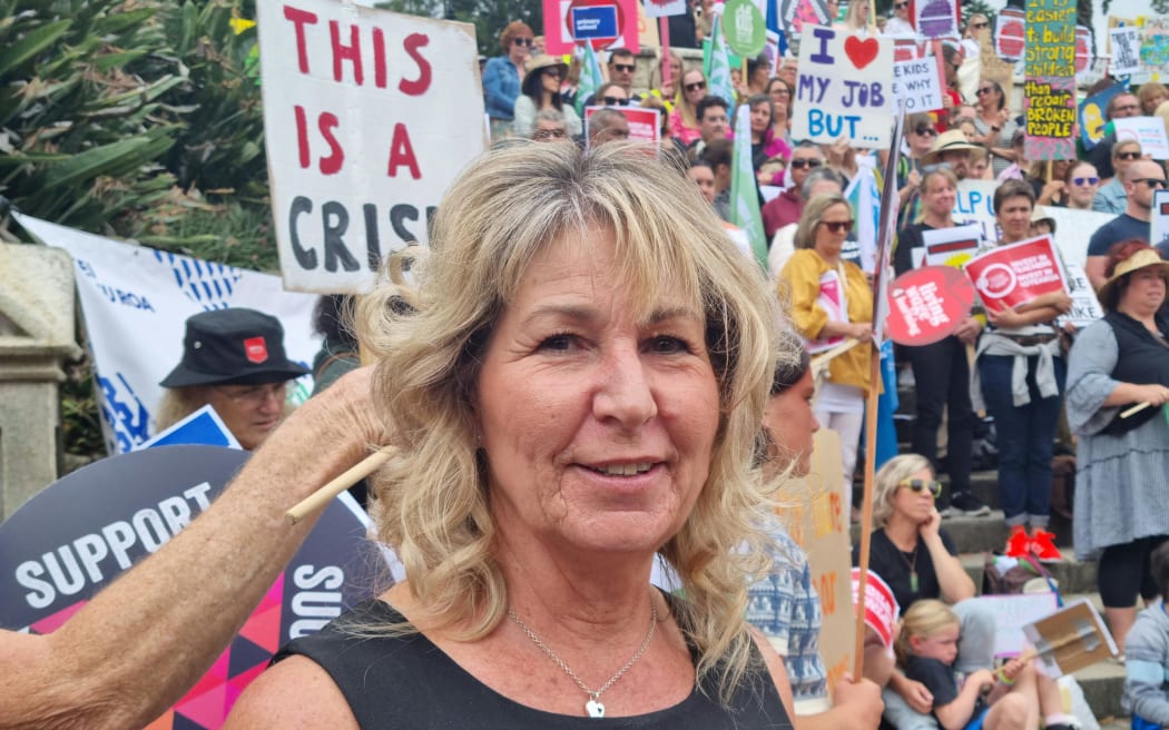 Auckland Point School principal Sonia Hockley at the teachers strike in March, 2023.