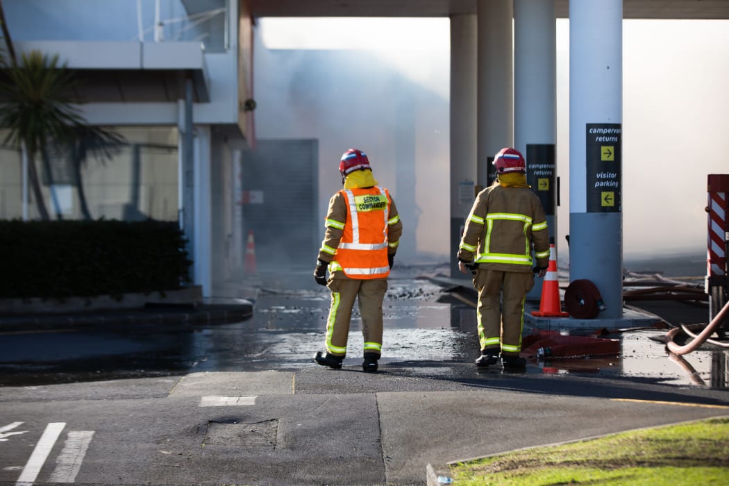 Firefighters battle a blaze that broke out at Maui campervan rental facility in Māngere, South Auckland on the morning of 3 September.