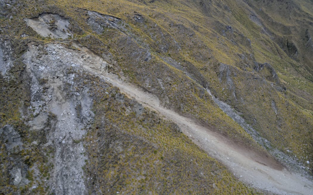 An earthquake initiated landslide on the east face of Duries Peak, Poolnoon Burn, about 15 km south of the epicentre of Monday's earthquake.