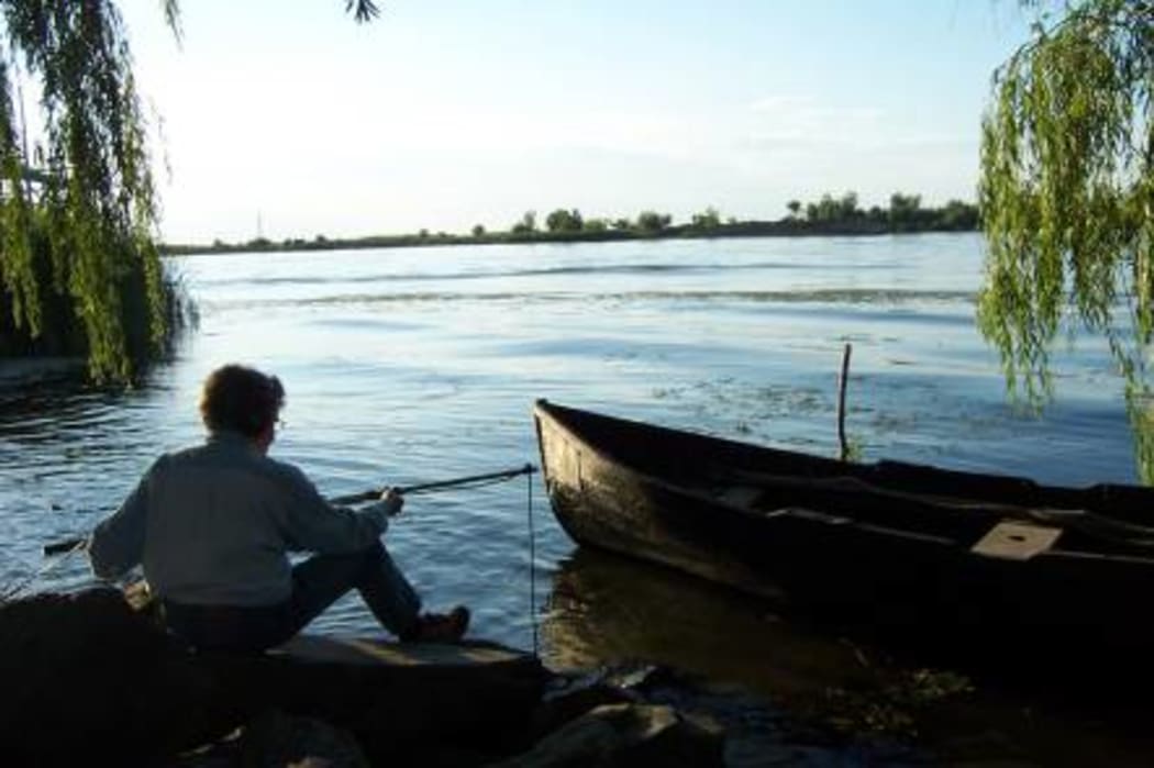 Annea fishing for sound in the Danube, 2005.