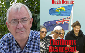 Sir Hugh Rennie and the cover of his new book Chathams Resurgent: How the Islanders overcame 150 years of misrule