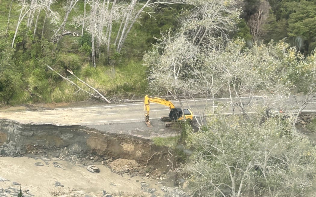 Flood damage as seen from the sky over Tokomaru Bay around the Mangahauini river.