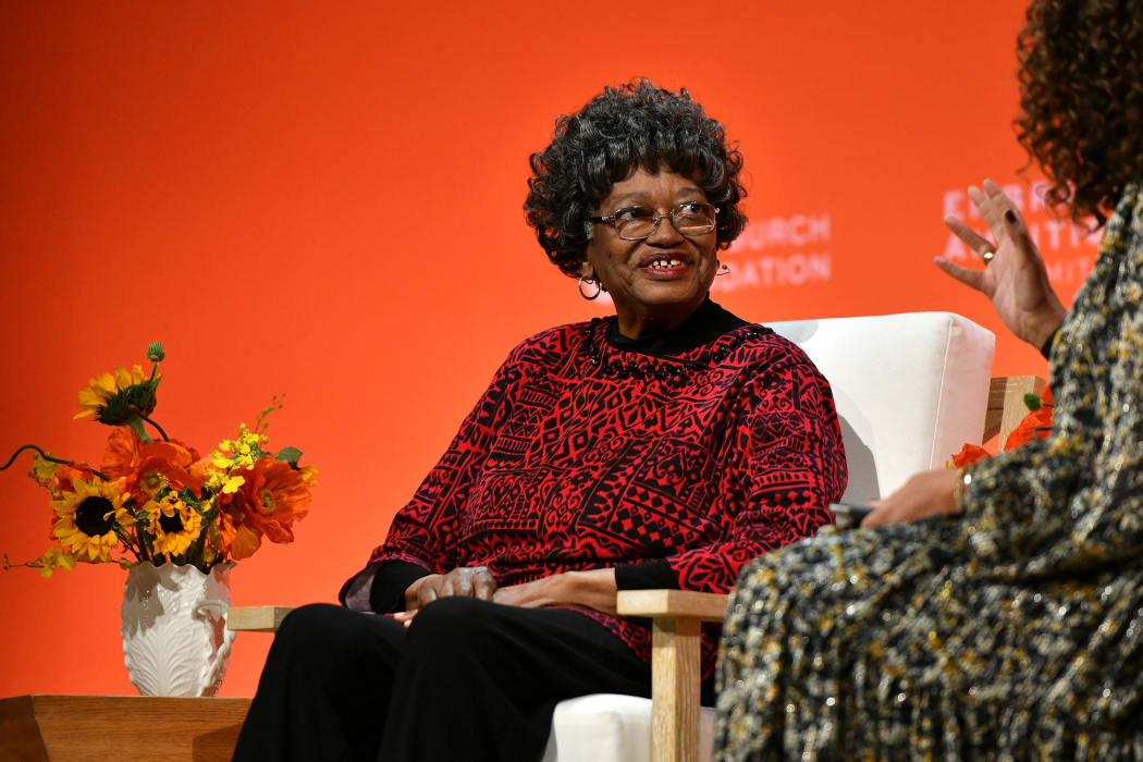 Claudette Colvin, civil rights activist speaks onstage during the 2020 Embrace Ambition Summit by the Tory Burch Foundation at Jazz at Lincoln Center on March 05, 2020 in New York City.