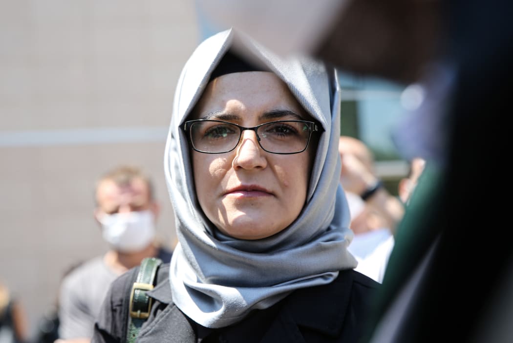 Saudi journalist Jamal Khashoggi's fiance and plaintiff Hatice Cengiz speaks to media after testifying in the trial of 20 Saudi nationals over the 2018 killing of Khashoggi, in Istanbul, Turkey on July 03, 2020.