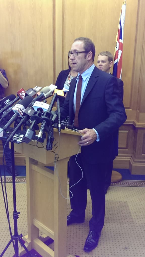 Andrew Little speaks to media after the announcement.