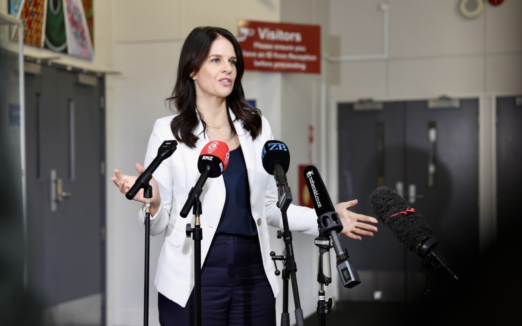 Education Minister Erica Stanford speaks after a visit to Rangitoto College, Auckland, 5 August 2025.