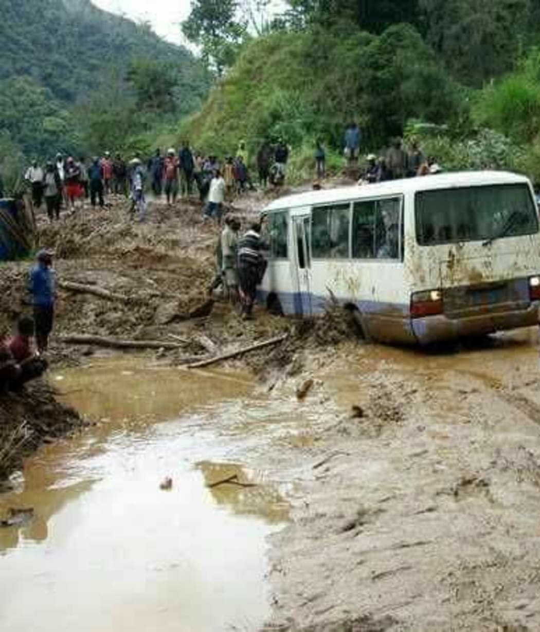 Landslide on Highlands Highway near Goroka in Eastern Highlands
