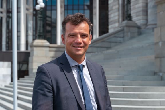 National Party MP Joseph Mooney on the steps of Parliament
