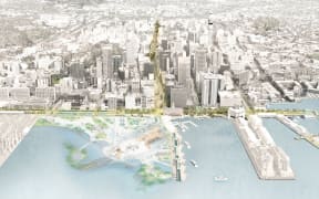 Emma Stewart, a fourth-year student at Auckland University's School of Architecture and Planning, has re-imagined Queens Wharf once sea level rise has wiped out the old concrete wharf. She has created a new urban landscape and marae atea space between the city and the harbour. A place to welcome, hold festivals, tell stories.