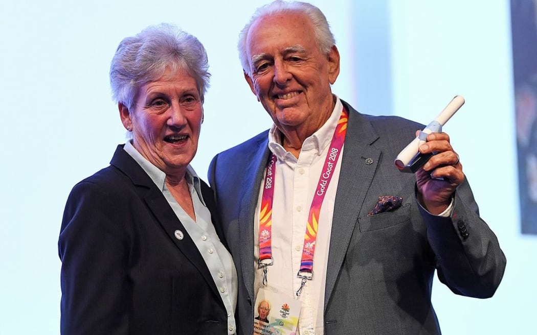 John Tierney, (right), with the Commonwealth Games Federation President, Dr. Louise Martin CBE