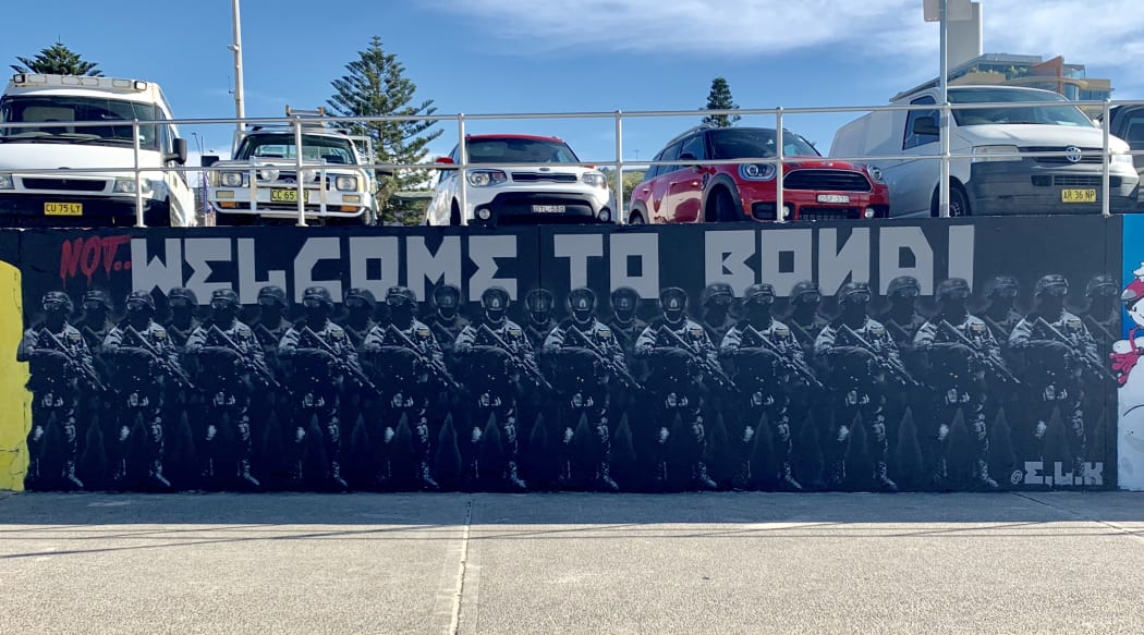 The contentious Not_Welcome To Bondi mural by Luke Cornish at Sydney's Bondi Beach