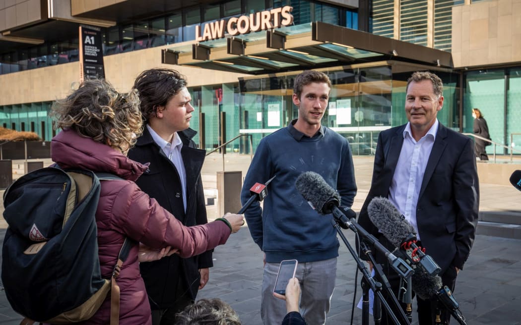 Gloriavale leavers outside Law Courts in Christchurch