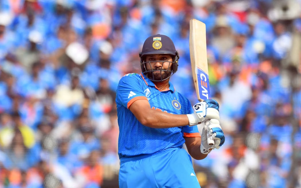 India's captain Rohit Sharma in action
