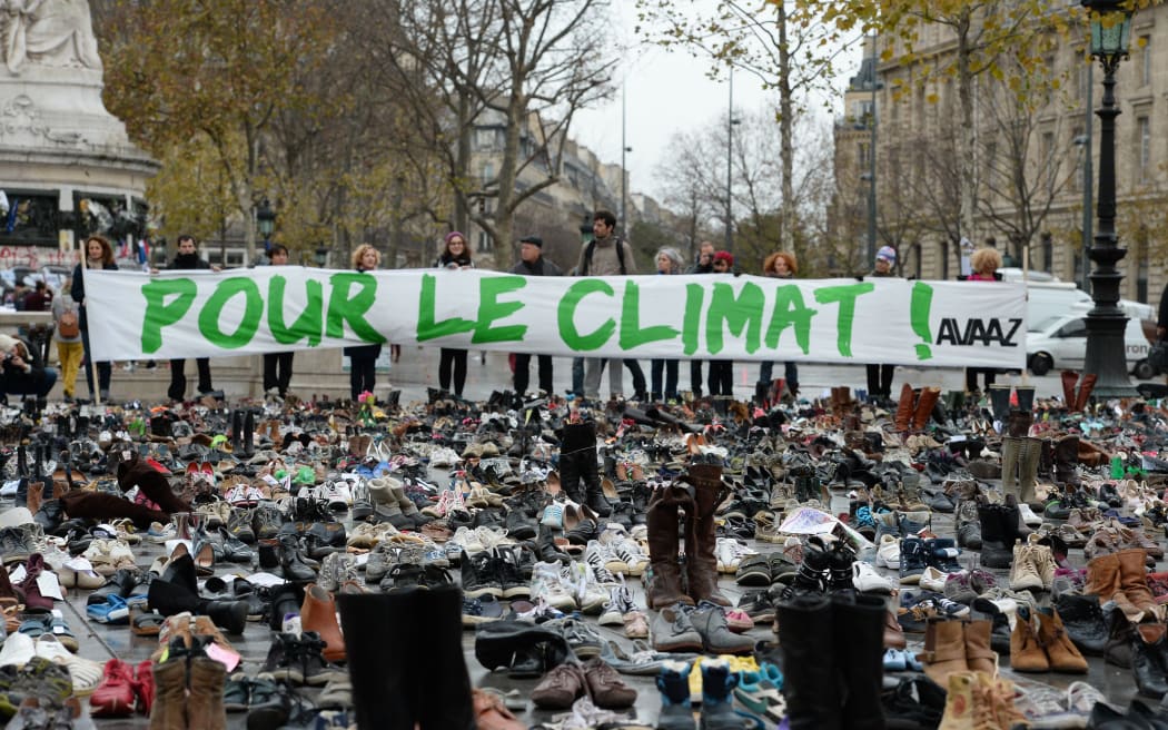 Activists laid out more than 20,000 pairs of shoes in the Place de la Republique, Paris.