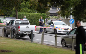 Police taping off the street out Christchurch mosque shooting site