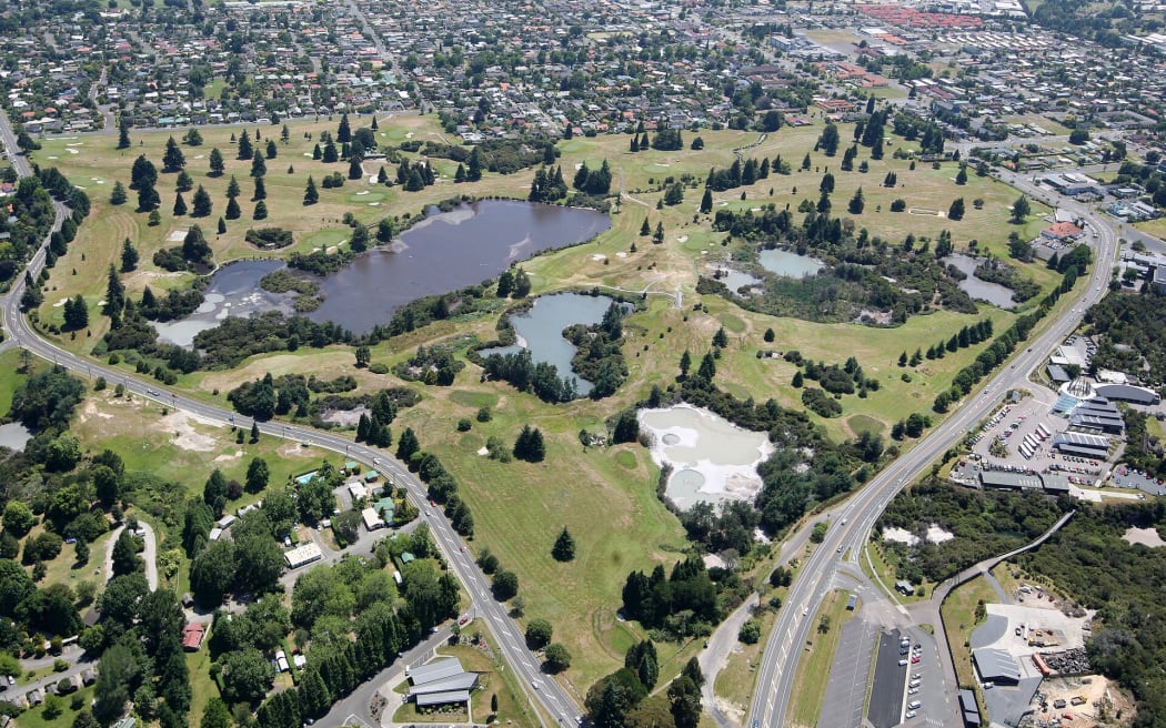 Aerial shot of Rotorua Golf Course (Arikikapakapa).
