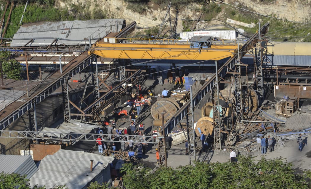 The headgear of the collapsed mine in Soma district in western Turkey.