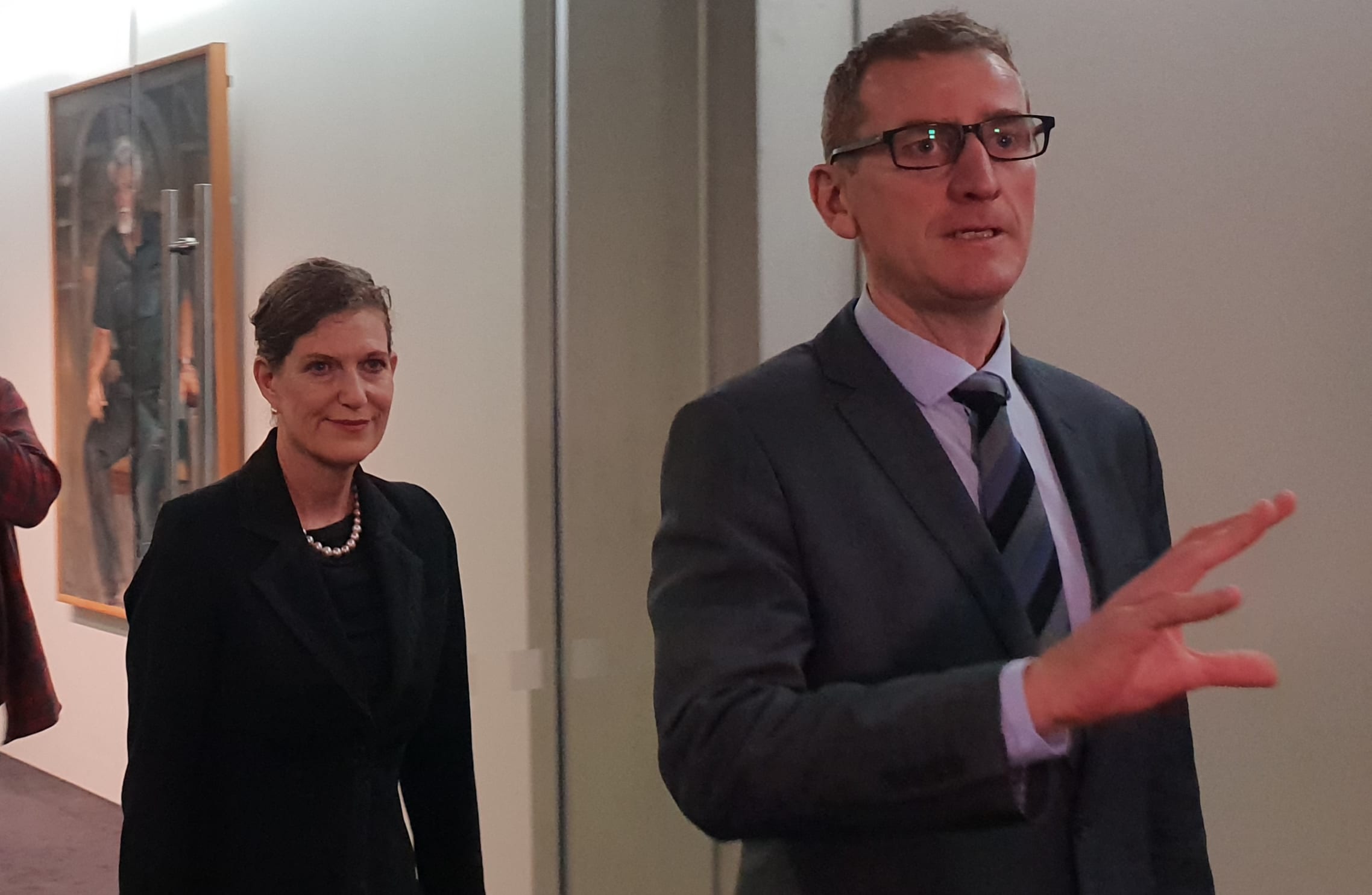 The head of the SIS Rebecca Kitteridge and the head of the GCSB, Andrew Hampton arrive at Parliament.