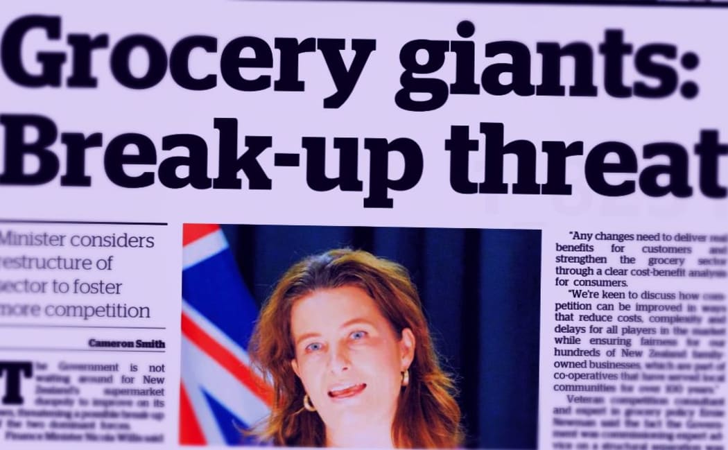 Nicola Willis' plan to get grocery prices down on the front page of the Herald.