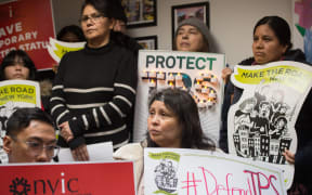 Immigrants, activists and elected officials hold a press conference to demand that the Department of Homeland Security extend Temporary Protected Status (TPS) for more than 195,000 Salvadorans on January 8, 2018 in New York.