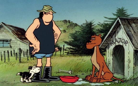 Wal Footrot and Dog in the 1986 film Footrot Flats: The Dog's Tale