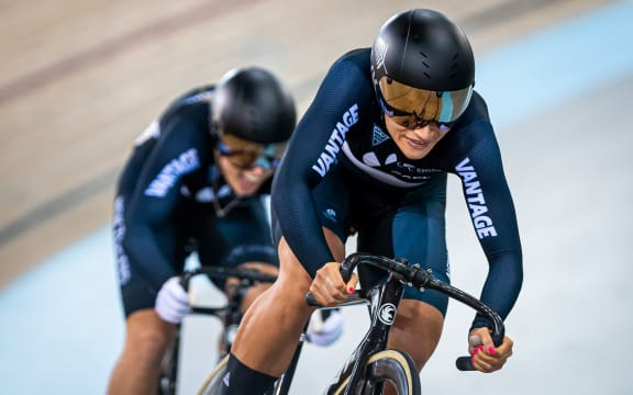 Natasha Hansen and Olivia Podmore of New Zealand during the Women's Sprint.